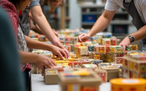 Volunteers preparing food distribution parcels for Dublin families in need